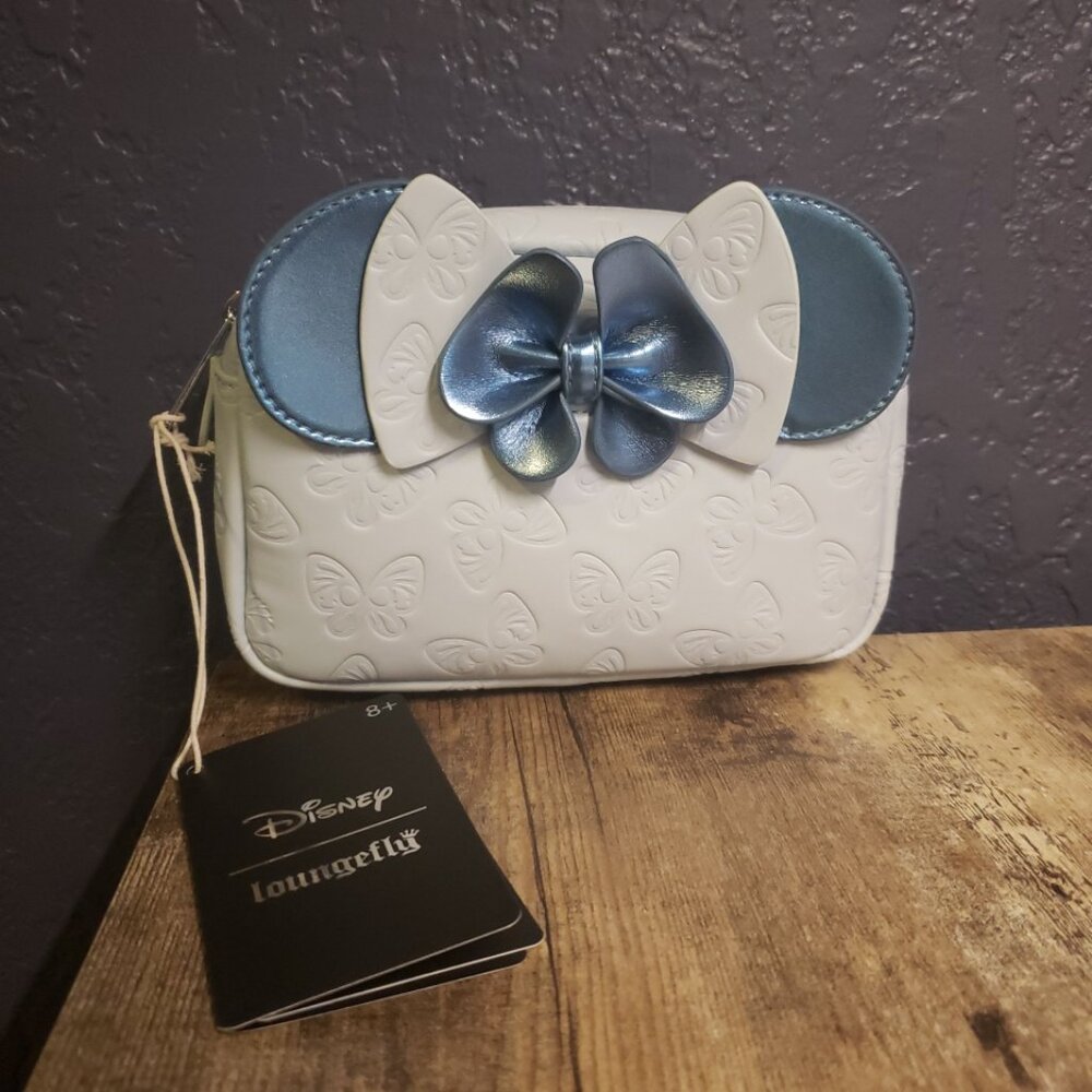 Loungefly Disney Minnie Mouse Butterfly Bow Blue Cosmetic Makeup Bag